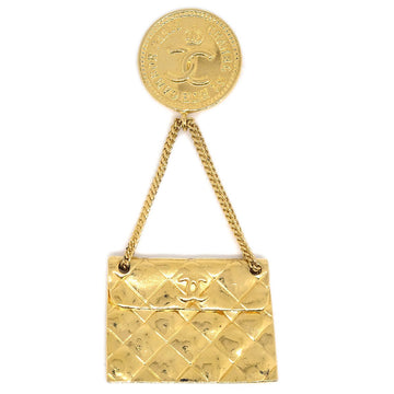 CHANEL 1991 Quilted Bag Motif Brooch Pin Gold 31538