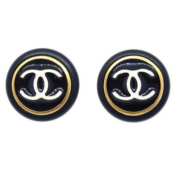 CHANEL Button Earrings Gold Black Clip-On 97P ao32463