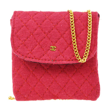 CHANEL Tiny CC Mini Pouch Necklace Red Cotton ao33395