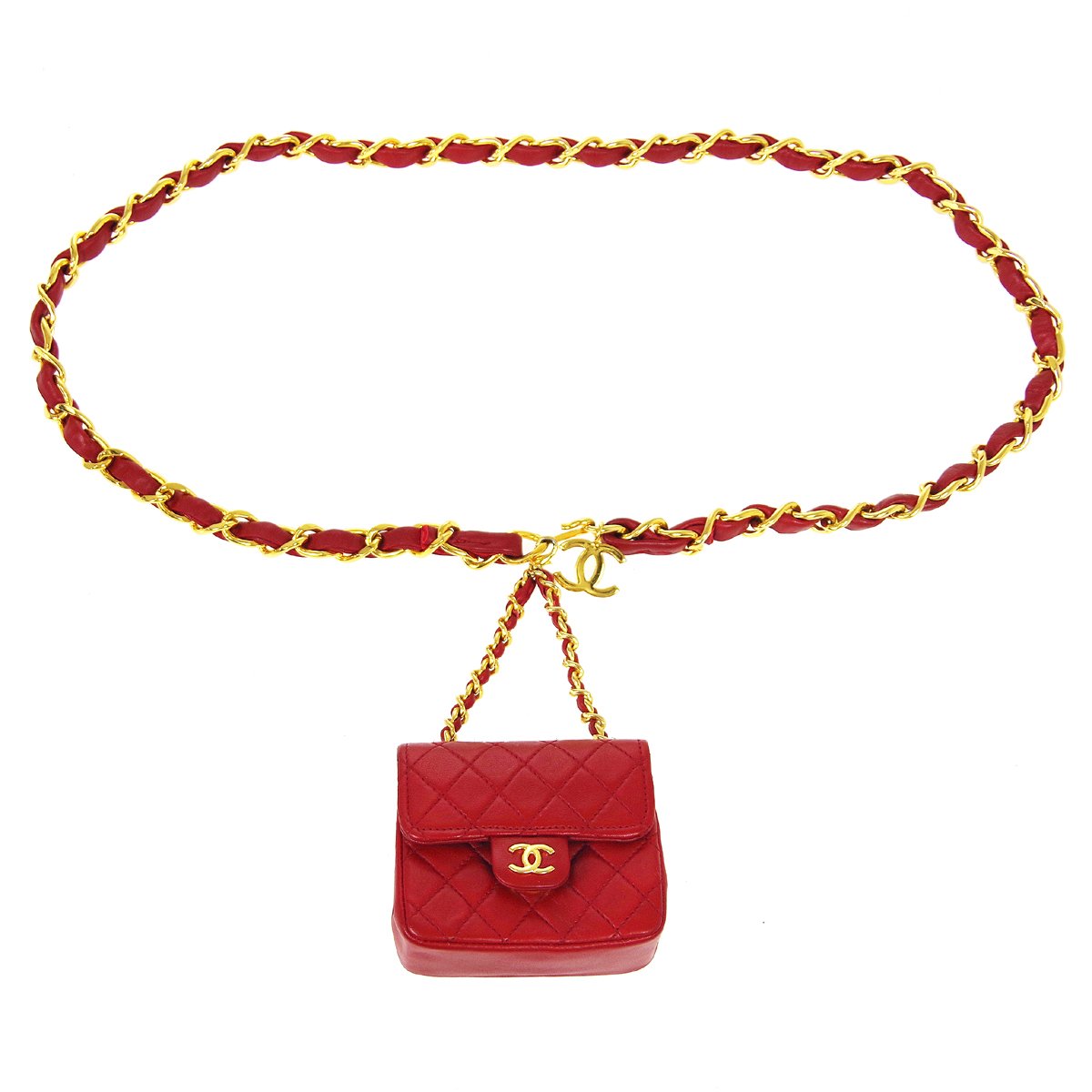 CHANEL, Bags, Chanel Red Belt Bag With Vintage Chain Bow Belt