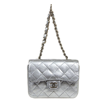 CHANEL 1997-1999 Silver Lambskin Quilted Micro Pouch ao34175