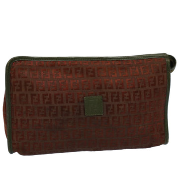 FENDI Zucchino Canvas Clutch Bag Vintage Brown Auth ar10173