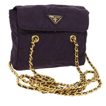PRADA Quilted Chain Shoulder Bag Nylon Purple Auth ar10285