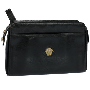 GIANNI VERSACE Clutch Bag Leather Black Auth ar10310