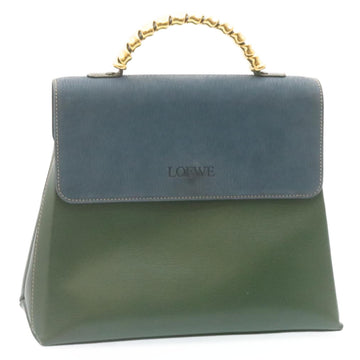LOEWE Hand Bag Leather Green Blue Auth ar6429