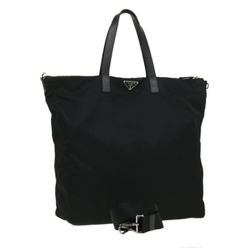 PRADA HF stitch Tote Bag Nylon Leather Black Auth ar7839