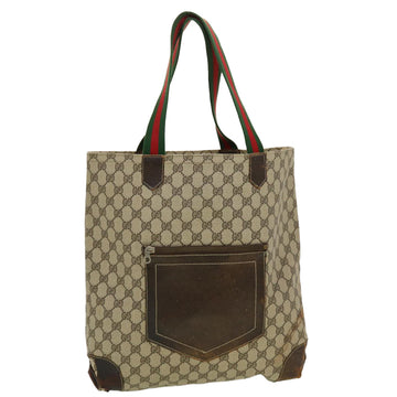 GUCCI GG Canvas Web Sherry Line Tote Bag Beige Red Green Auth ar9393