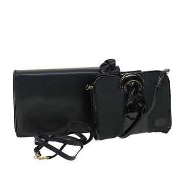VALENTINO Clutch Shoulder Bag Leather 2Set Navy Black Auth ar9401