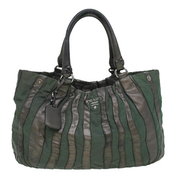 PRADA Tote Bag Nylon Leather Gray Auth ar9630