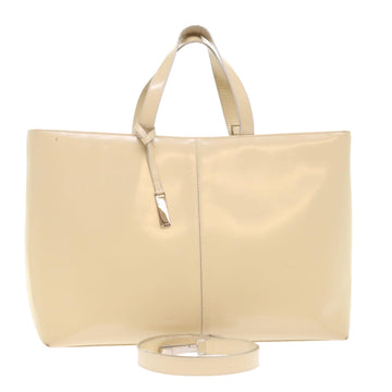 GUCCI Hand Bag Patent leather 2way Beige 002-2113-0476 Auth ar9776