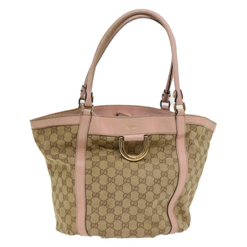 GUCCI GG Canvas Tote Bag Leather Beige 211982 Auth ar9875B