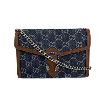 GUCCI - Dionysus GG Denim Shoulder Bag Collection - Blue Brown w/ Shoulder Chain