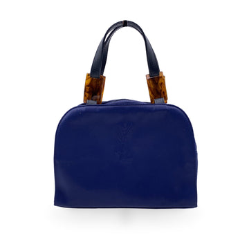 YVES SAINT LAURENT Vintage Blue Canvas Ysl Logo Satchel Handbag