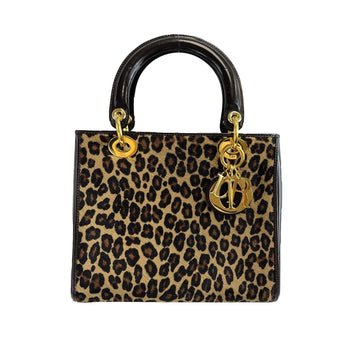 DIOR - Leopard Lady Dior / Black Patent Leather - Medium Top Handle