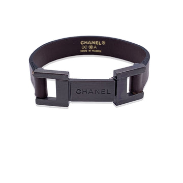 CHANEL Vintage Brown Leather Unisex Logo Bracelet