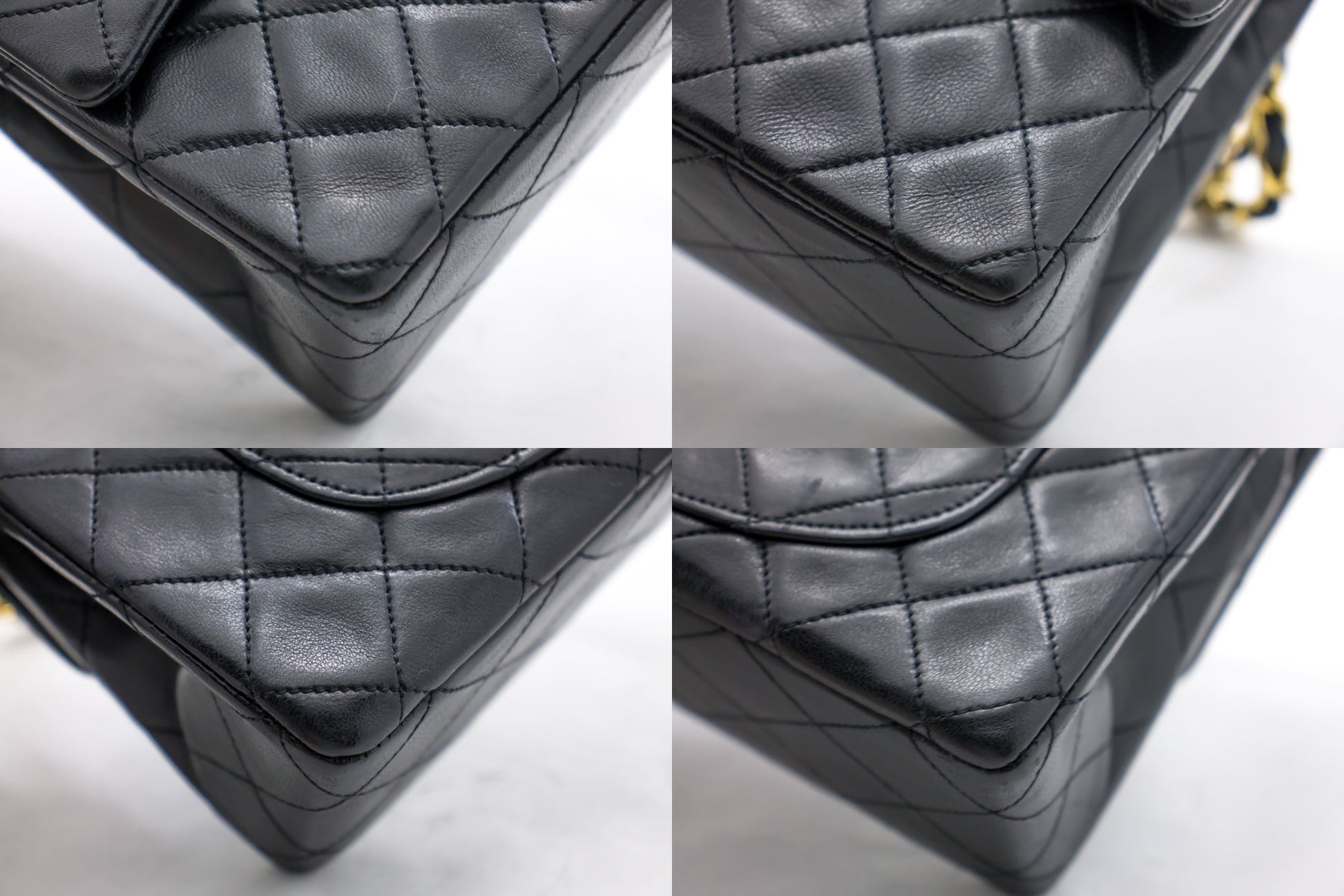 CHANEL 2.55 Double Flap 9 Chain Shoulder Bag Black Lambskin Quilt
