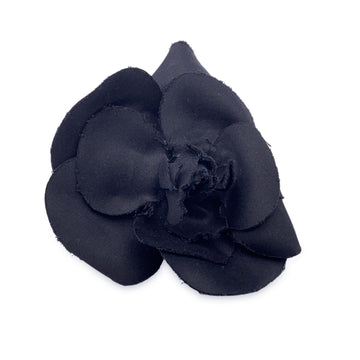 CHANEL Vintage Silk Black Flower Brooch Pin Camelia Camellia