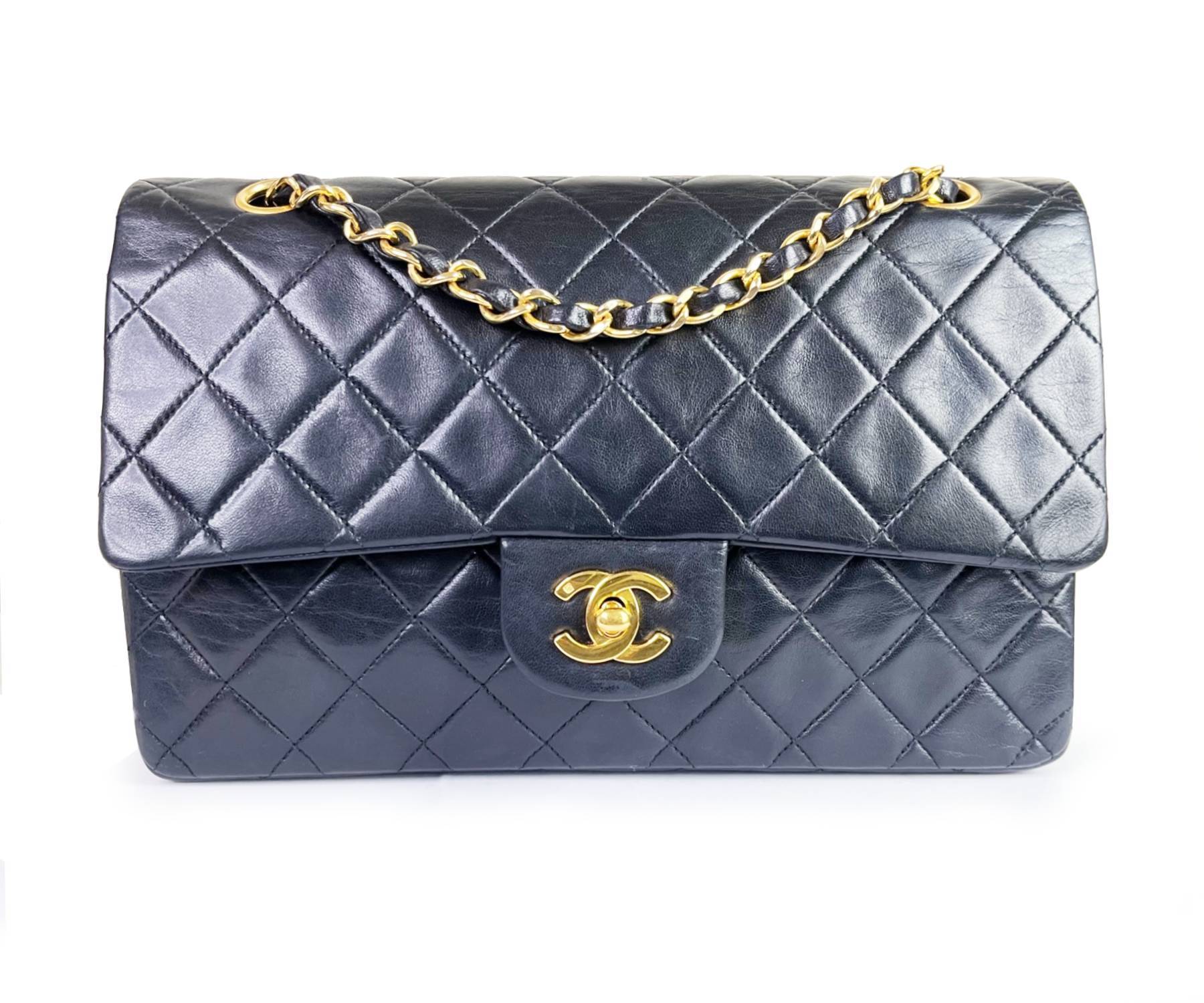Chanel Vintage Classic Timeless Double Flap Lambskin 10 Shoulder Bag .