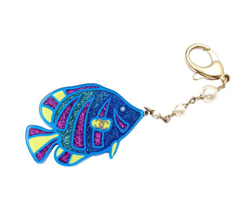 CHANEL Blue Glitter Tropical Fish Pearl Pendant