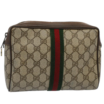 GUCCI GG Supreme Web Sherry Line Clutch Bag Beige Red 89 01 012 Auth bs10203