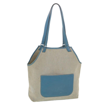 HERMES Jardinie Tote Bag Canvas Blue Beige Auth bs4358