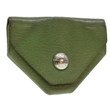 HERMES Le Van Cator Coin Purse Leather Green Auth bs4656