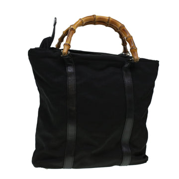 GUCCI Bamboo Hand Bag Nylon Black Auth bs5044
