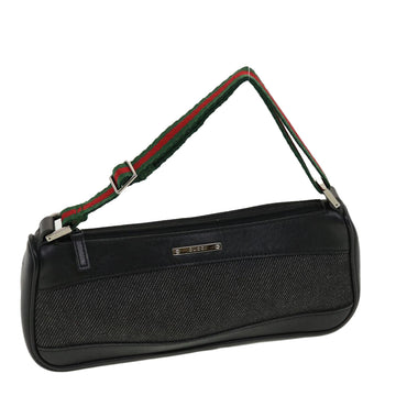 GUCCI Web Sherry Line Accessory Pouch Canvas Black Red Green Auth bs5425