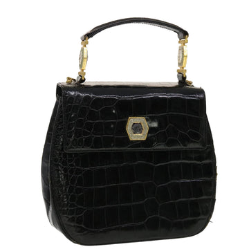 GIANNI VERSACE Hand Bag Leather Black Auth bs5586