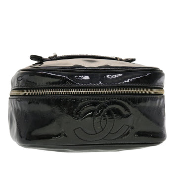 CHANEL Cosmetic Pouch Patent leather Black CC Auth bs5670