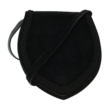SALVATORE FERRAGAMO Shoulder Bag Suede Black Auth bs5825