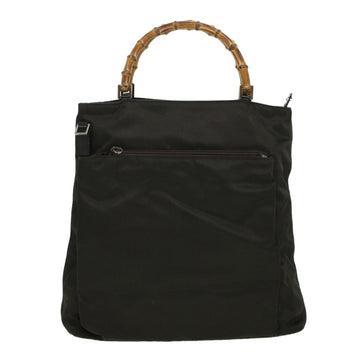 GUCCI Bamboo Shoulder Bag Nylon Khaki Auth bs5984