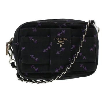 PRADA Chain Shoulder Bag Canvas Black Auth bs6063