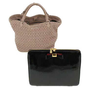 MIU MIU Hand Bag Enamel Leather 2Set Pink Black Auth bs6160