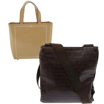 SALVATORE FERRAGAMO Shoulder Hand Bag Leather 2Set Brown Beige Auth bs6270