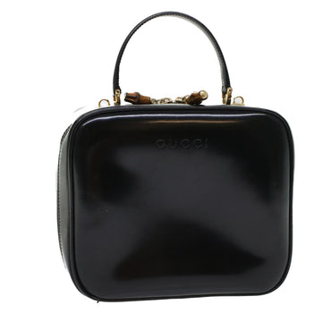 GUCCI Bamboo Vanity Cosmetic Pouch Patent leather Black Auth bs6279