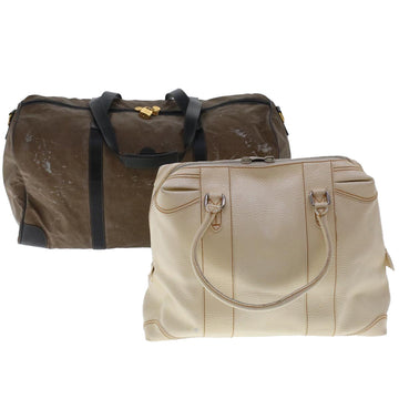 FENDI Hand Bag Boston Bag Leather 2Set Brown White Auth bs6797