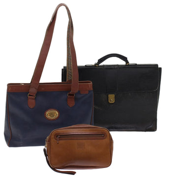 BURBERRYSs Clutch Bag Hand Bag Leather 3Set Navy Brown Black Auth bs6951