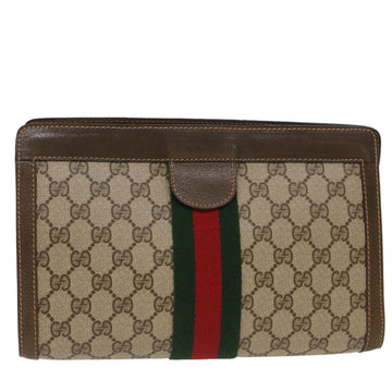 GUCCI GG Canvas Web Sherry Line Clutch Bag Beige Red Green 89.01.002 Auth bs7231