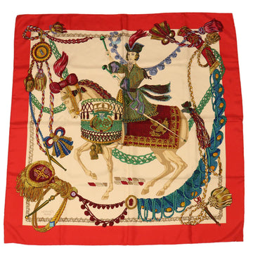 HERMES Carre 90 Scarf �hLe Timalier�h Silk Red Auth bs7268