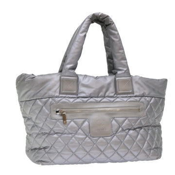 CHANEL Cococoon Hand Bag Nylon Silver CC Auth bs7271
