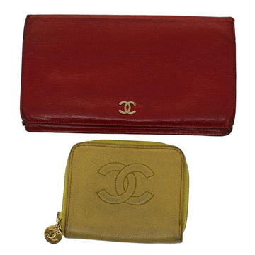 CHANEL Wallet Leather 2Set Red Green CC Auth bs7305