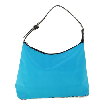 BURBERRY Nova Check Shoulder Bag Nylon Leather Light Blue Black Auth bs7356