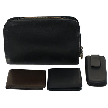 LOUIS VUITTON Taiga Leather Clutch Bag Wallet 4Set Black Brown LV Auth bs7463