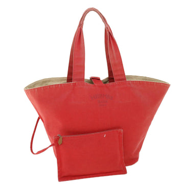 HERMES Panniedo Plage Tote Bag Canvas Red Auth bs7474