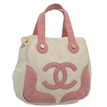 CHANEL Hand Bag Canvas Pink White CC Auth bs7580