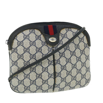 GUCCI GG Canvas Sherry Line Shoulder Bag Gray Red Navy 90402047 Auth bs7625