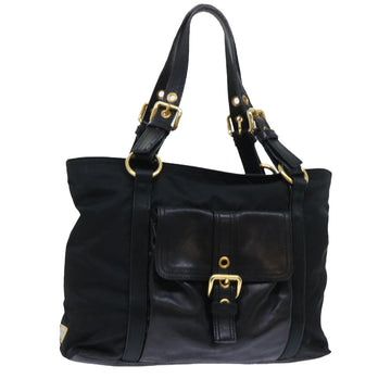 PRADA Shoulder Bag Leather nylon Black Auth bs7809