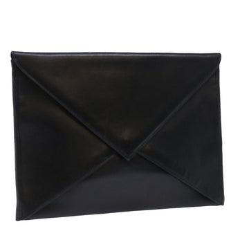 GIANNI VERSACE Clutch Bag Leather Black Auth bs7833