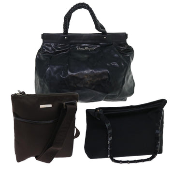 SALVATORE FERRAGAMO Shoulder Bag Patent leather 3Set Black Brown Auth bs7880